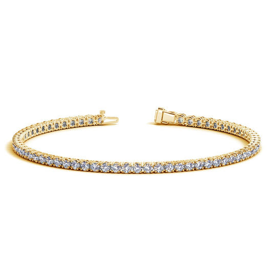 3 Carat Tennis Bracelet – Lab Grown Round Diamonds in 14K Yellow Gold (F-G, VS2-SI1)